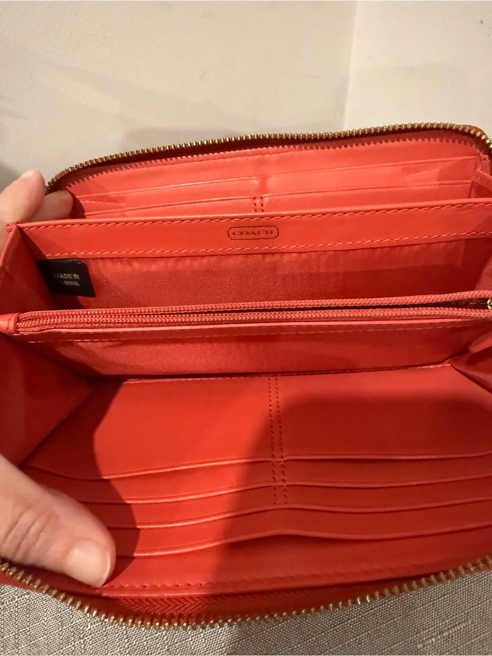 Coach Red Zip-Around Leather Wallet with Gold Hardware